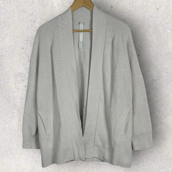 Lululemon Merino Wool Ribbed Long Wrap Sweater Bone Neutral Size 2 Oversized Fit - Picture 12 of 14